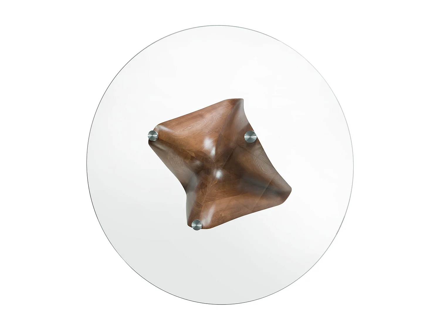 Eettafel rond gehard glas en walnootkleurig hout 1126-Ø130 ANGEL CERDA