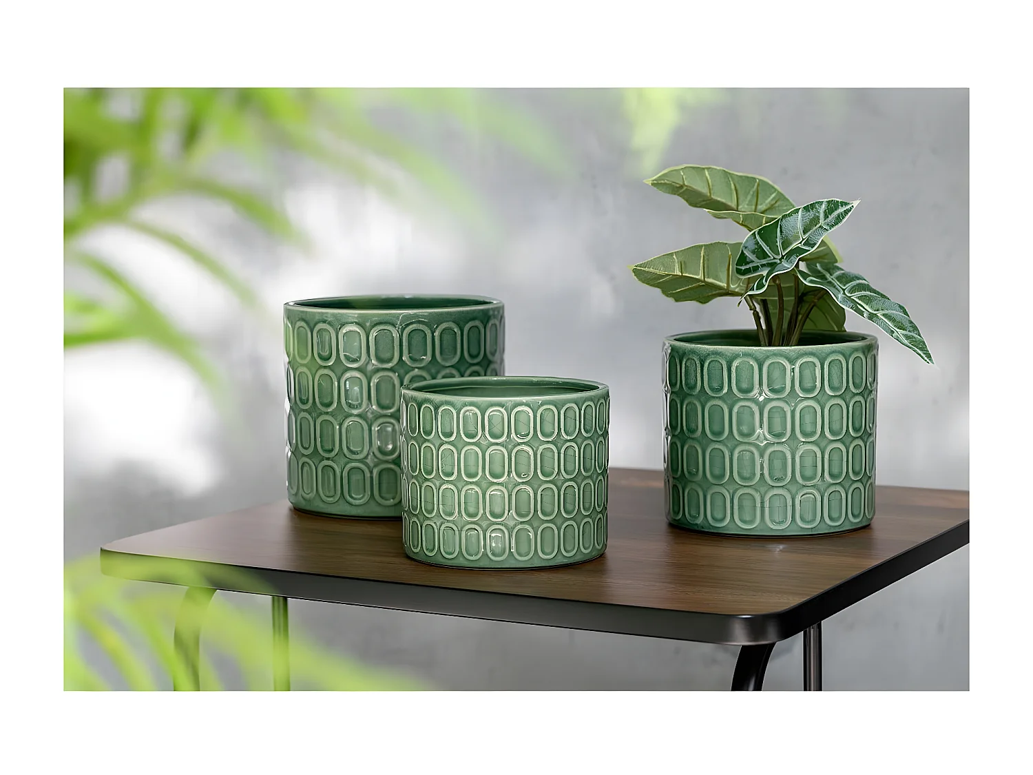 Cache-Pot Déco en Céramique "Folny" 17cm Vert