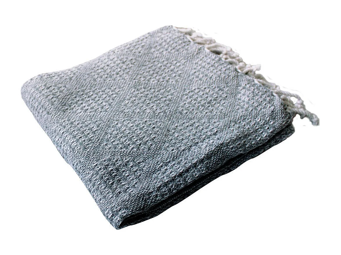 Plaid à Franges en Coton "Dune" 130x160cm Gris Clair