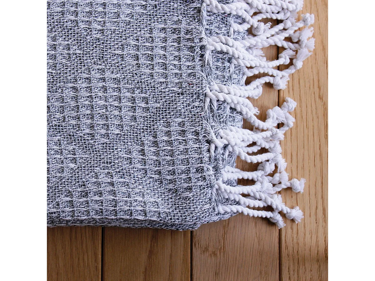 Plaid à Franges en Coton "Dune" 130x160cm Gris Clair