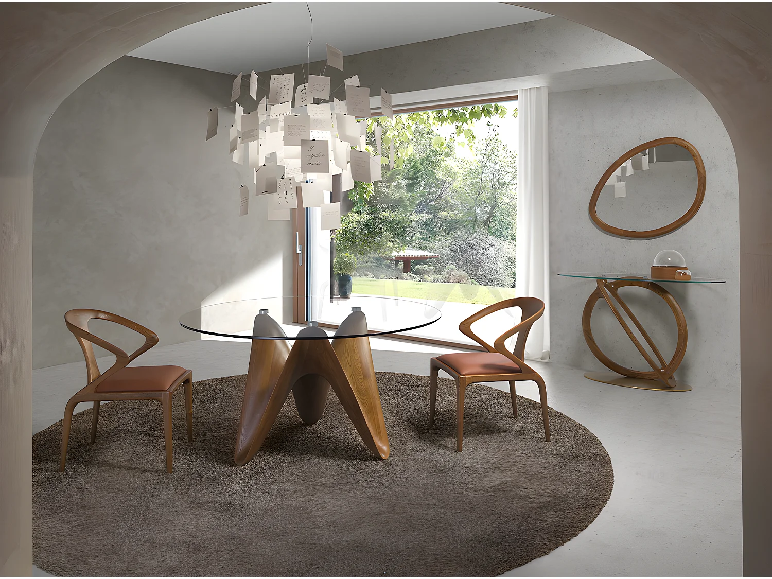 Ovaler Konsolentisch aus gehärtetem Glas und Walnuss  3246 ANGEL CERDA