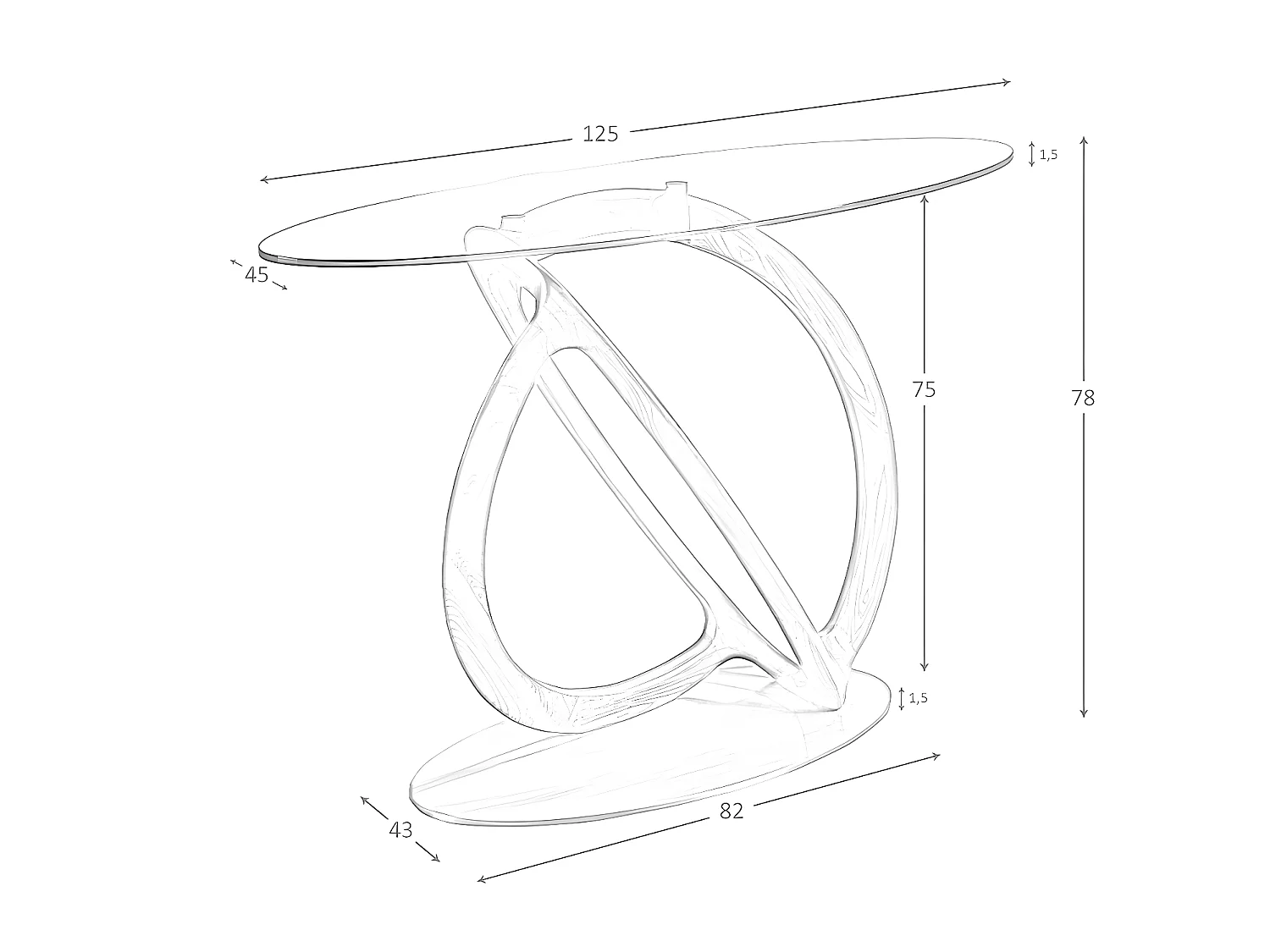 Ovaler Konsolentisch aus gehärtetem Glas und Walnuss  3246 ANGEL CERDA