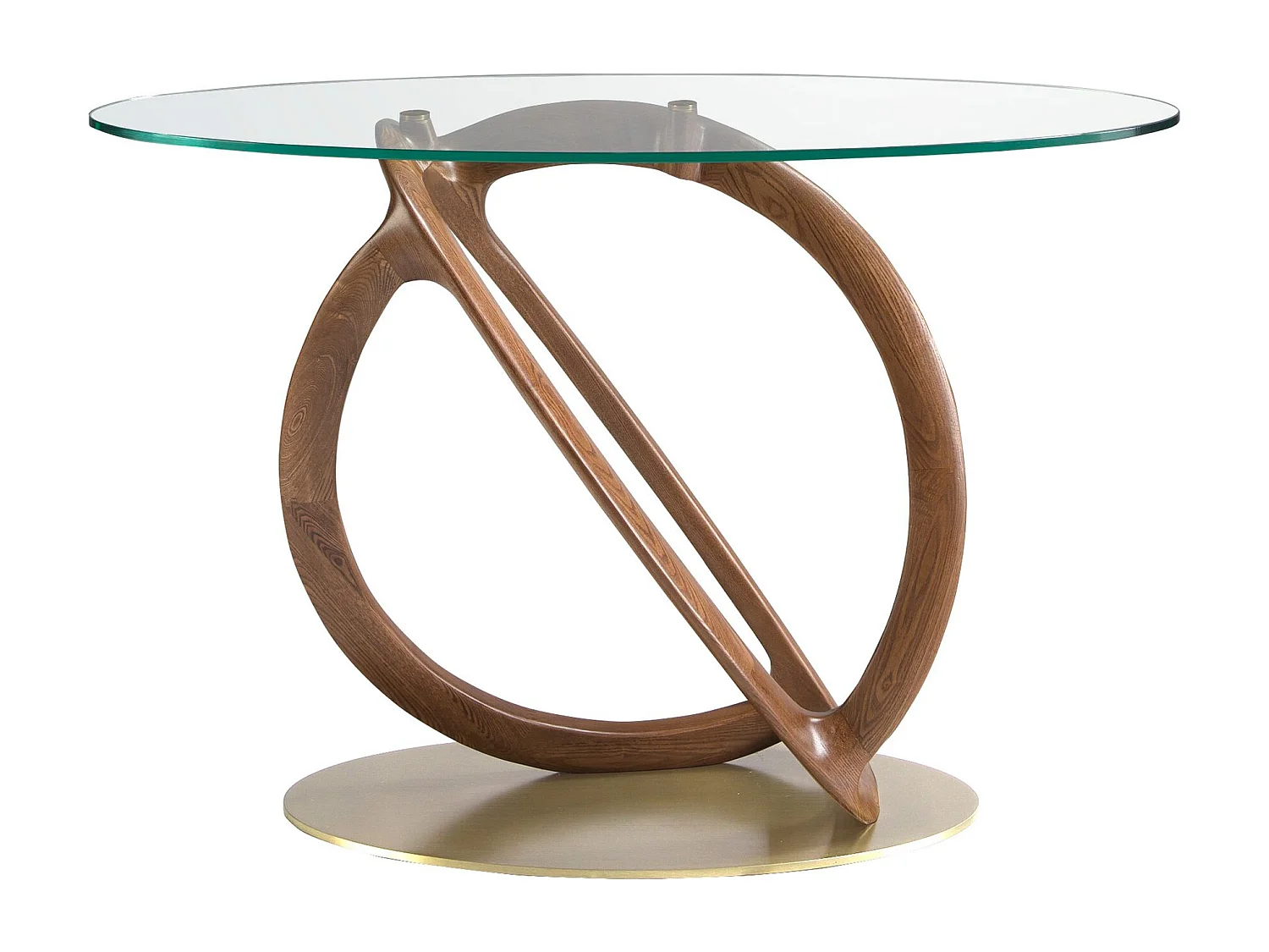 Oval Konsole oval gehärtetem Glas, Nussbaum und golden poliertem Stahl 3246 ANGEL CERDA