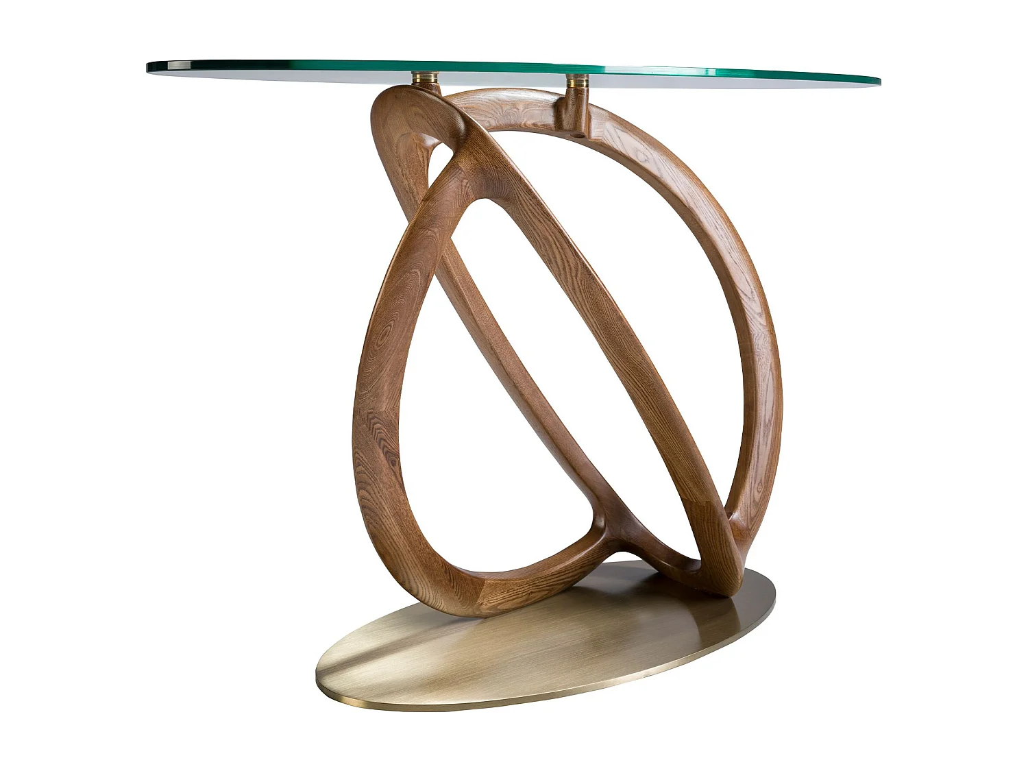 Oval Konsole oval gehärtetem Glas, Nussbaum und golden poliertem Stahl 3246 ANGEL CERDA