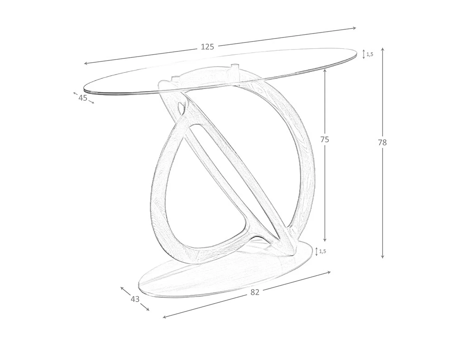 Oval Konsole oval gehärtetem Glas, Nussbaum und golden poliertem Stahl 3246 ANGEL CERDA