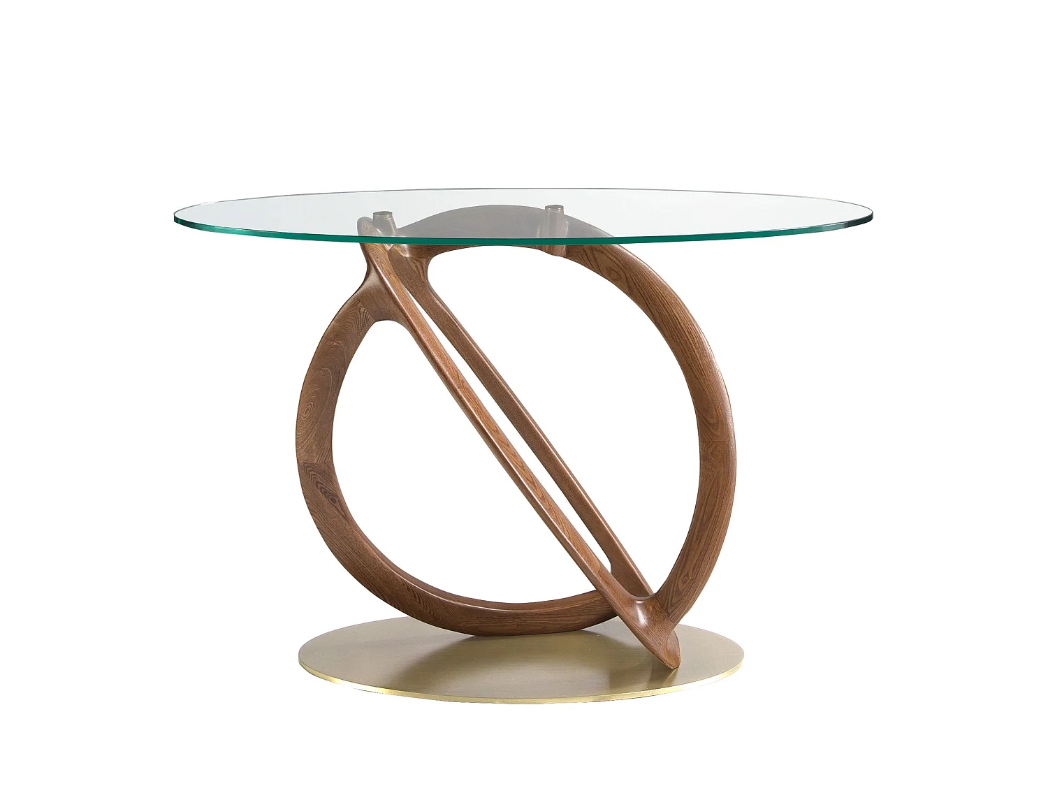 Console ovale verre trempé, noyer et acier poli doré 3246 ANGEL CERDA