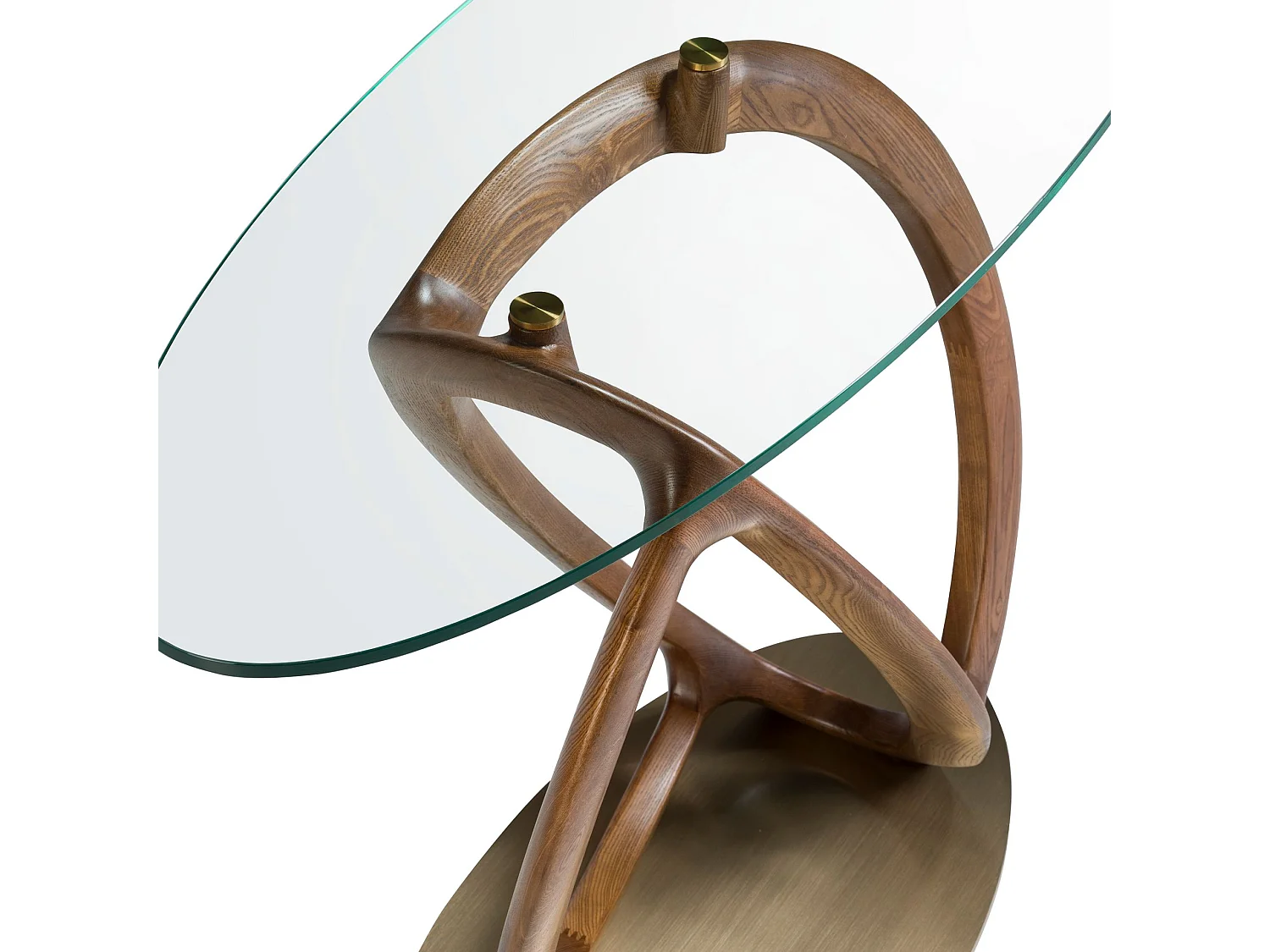 Console ovale verre trempé, noyer et acier poli doré 3246 ANGEL CERDA