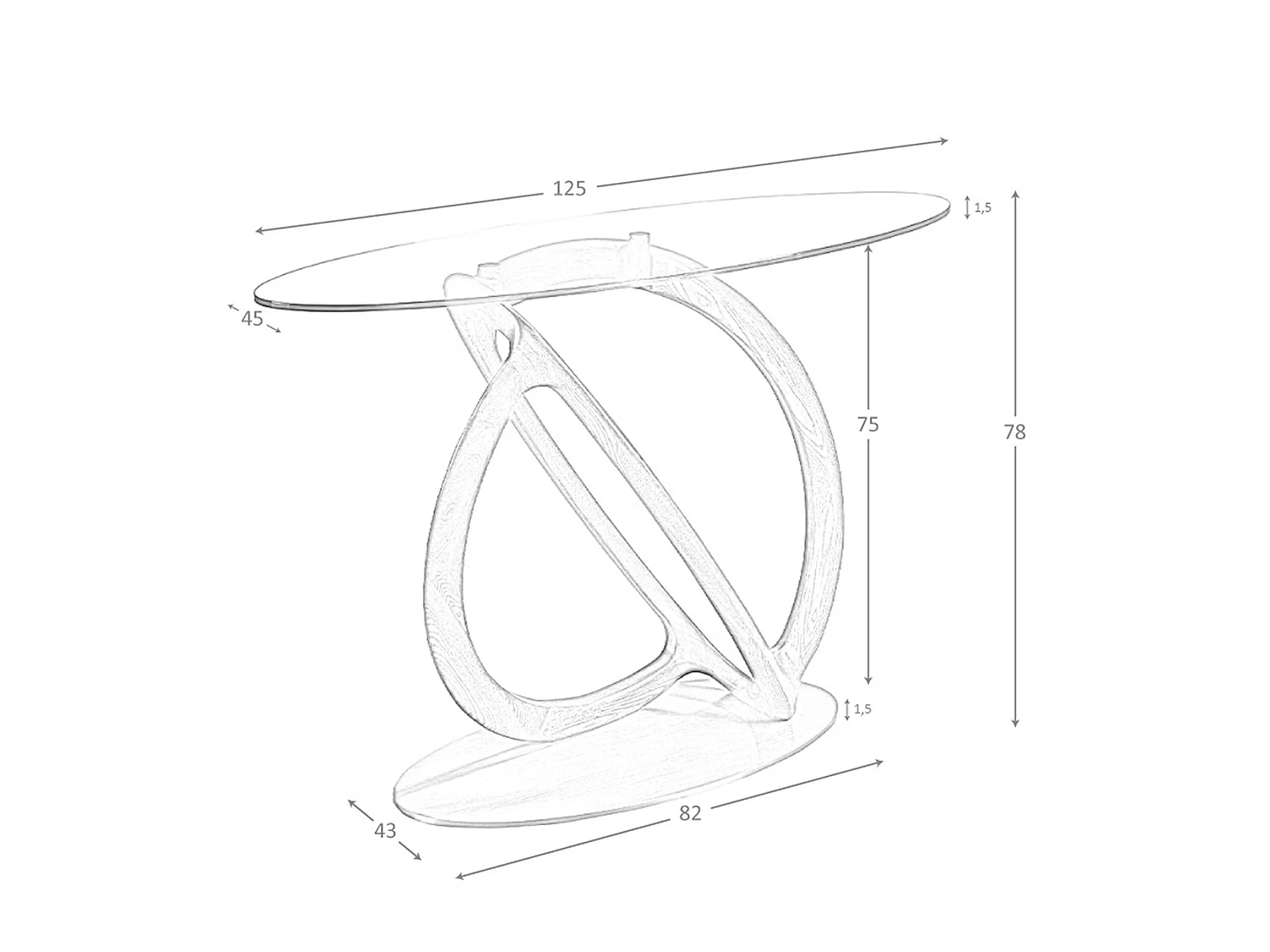 Console ovale verre trempé, noyer et acier poli doré 3246 ANGEL CERDA