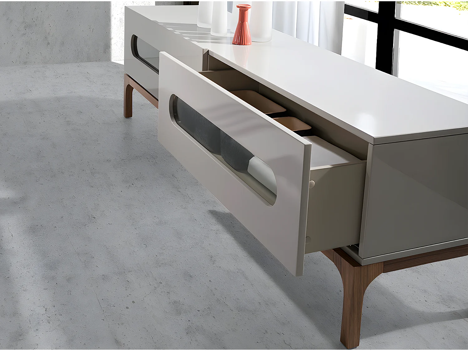 TV-Schrank aus Grau- und Walnussholz mit Innenbeleuchtung  3242 ANGEL CERDA