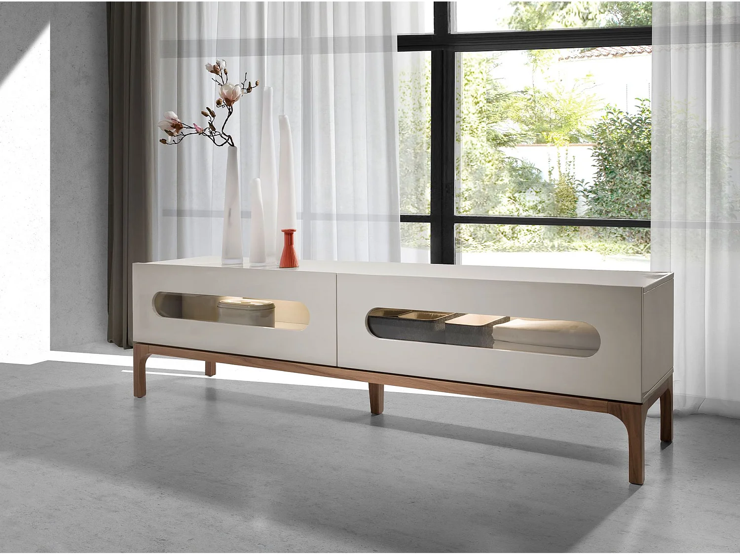 Meuble TV en bois gris et noyer avec éclairage intérieur 3242 ANGEL CERDA