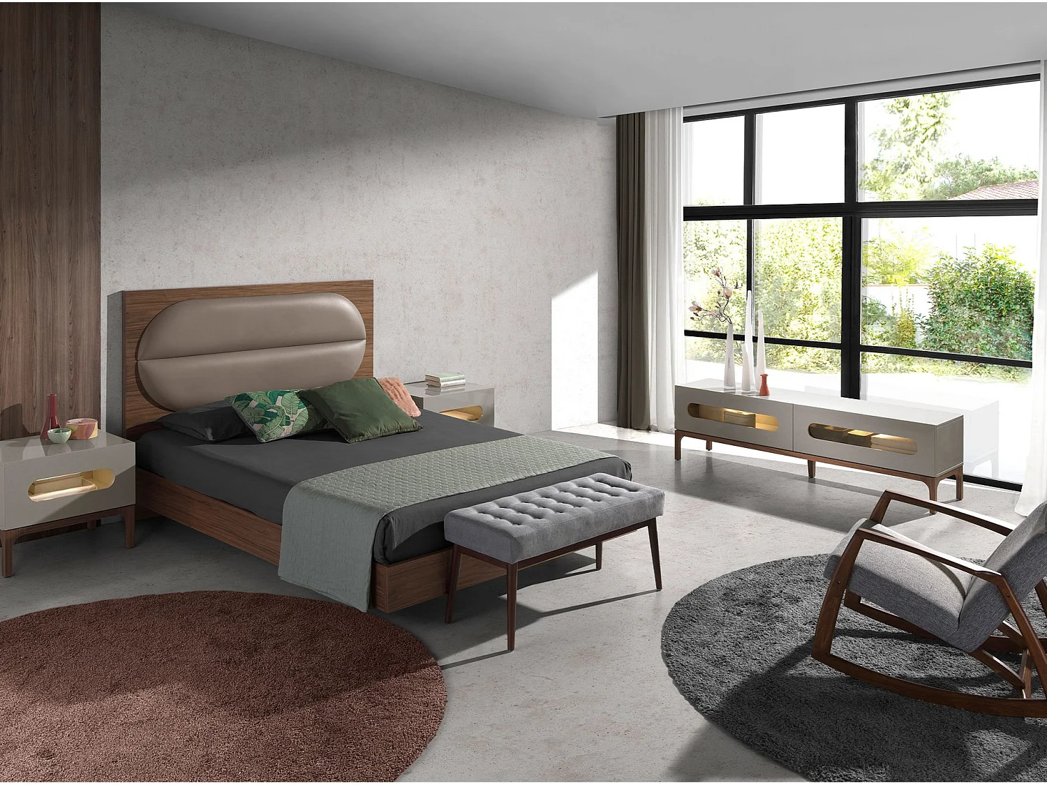 Meuble TV en bois gris et noyer avec éclairage intérieur 3242 ANGEL CERDA