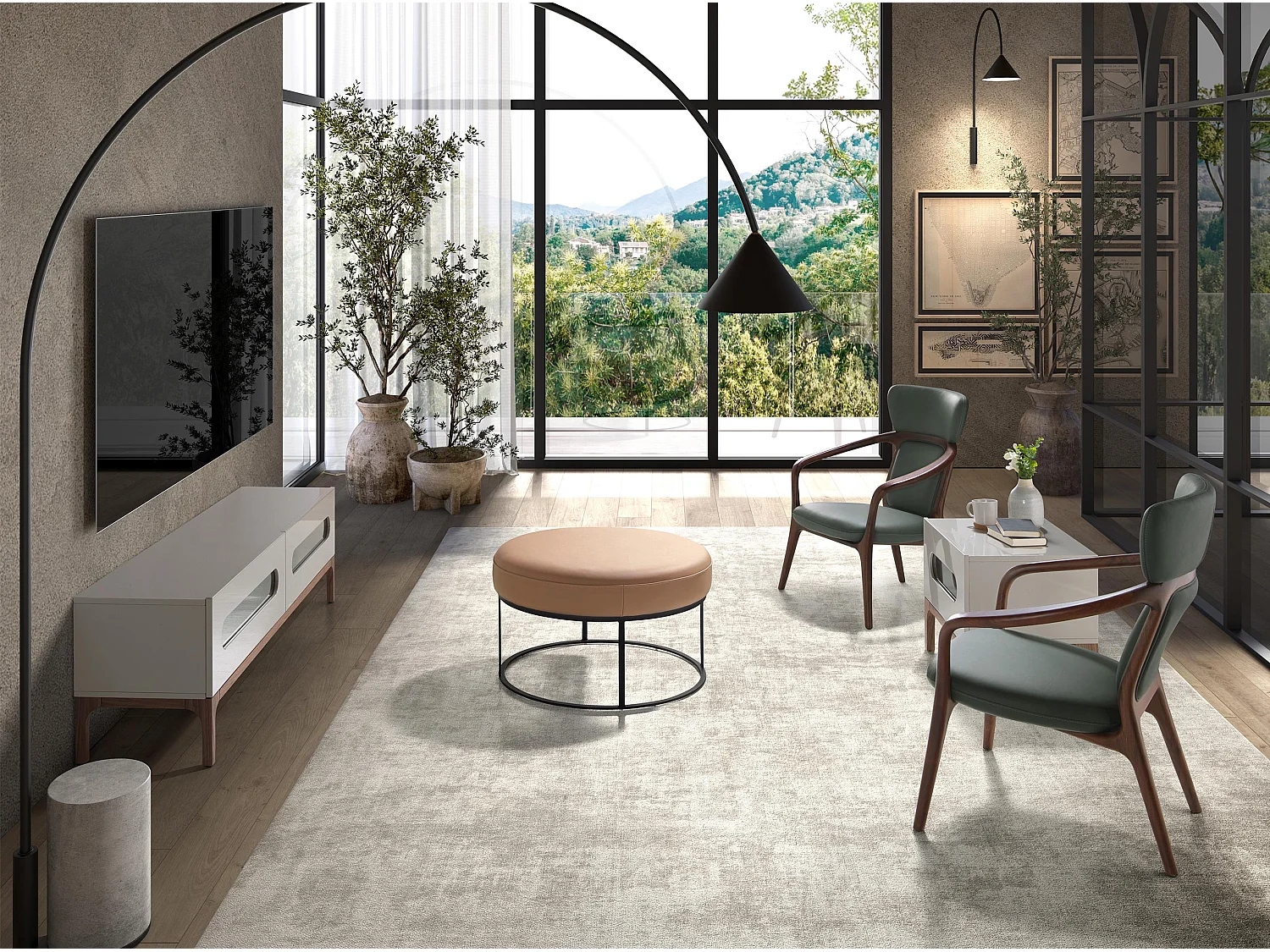 Meuble TV en bois gris et noyer avec éclairage intérieur 3242 ANGEL CERDA