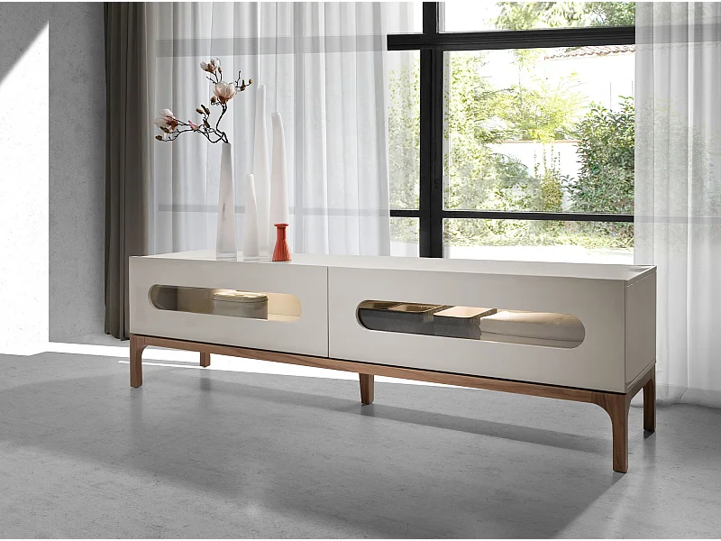 Meuble TV en bois gris et noyer avec éclairage intérieur 3242 ANGEL CERDA