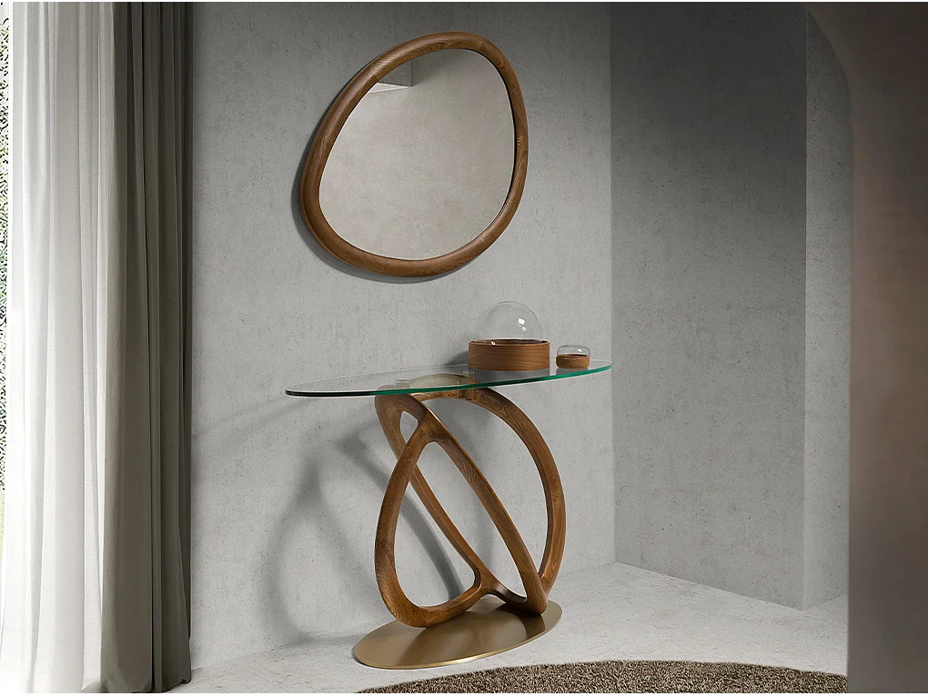 Wandspiegel in walnootkleur met organische vorm 3245 ANGEL CERDA