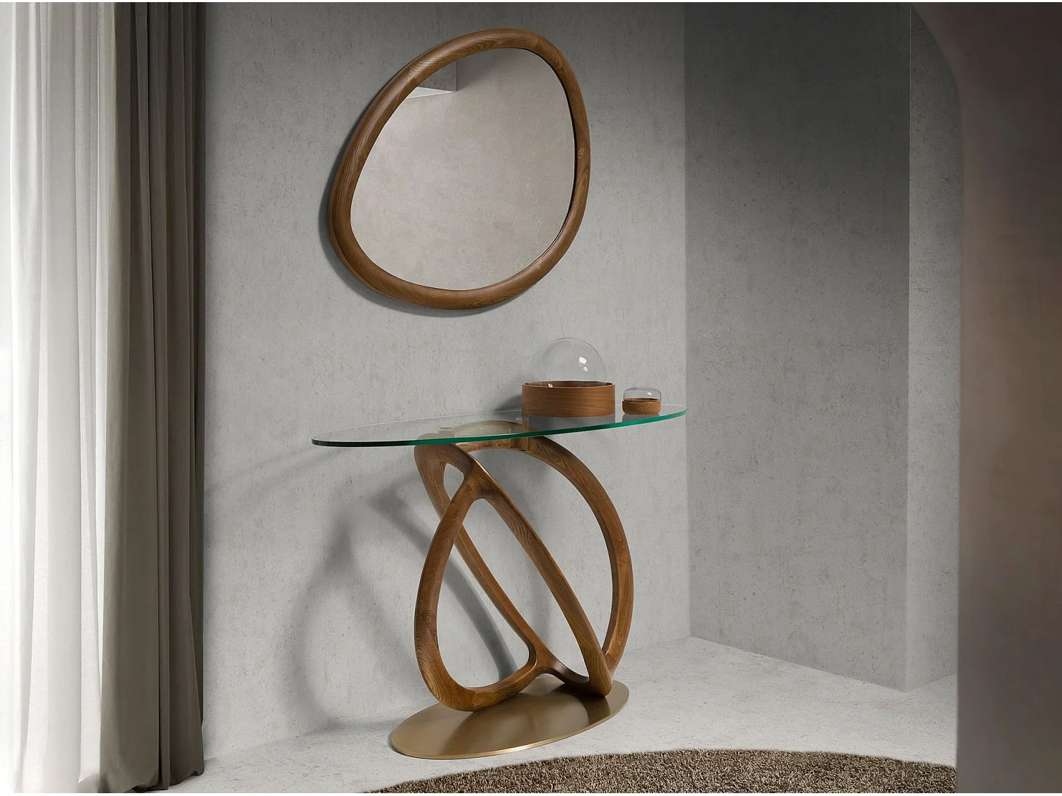 Miroir mural forme organique noyer 3245 ANGEL CERDA