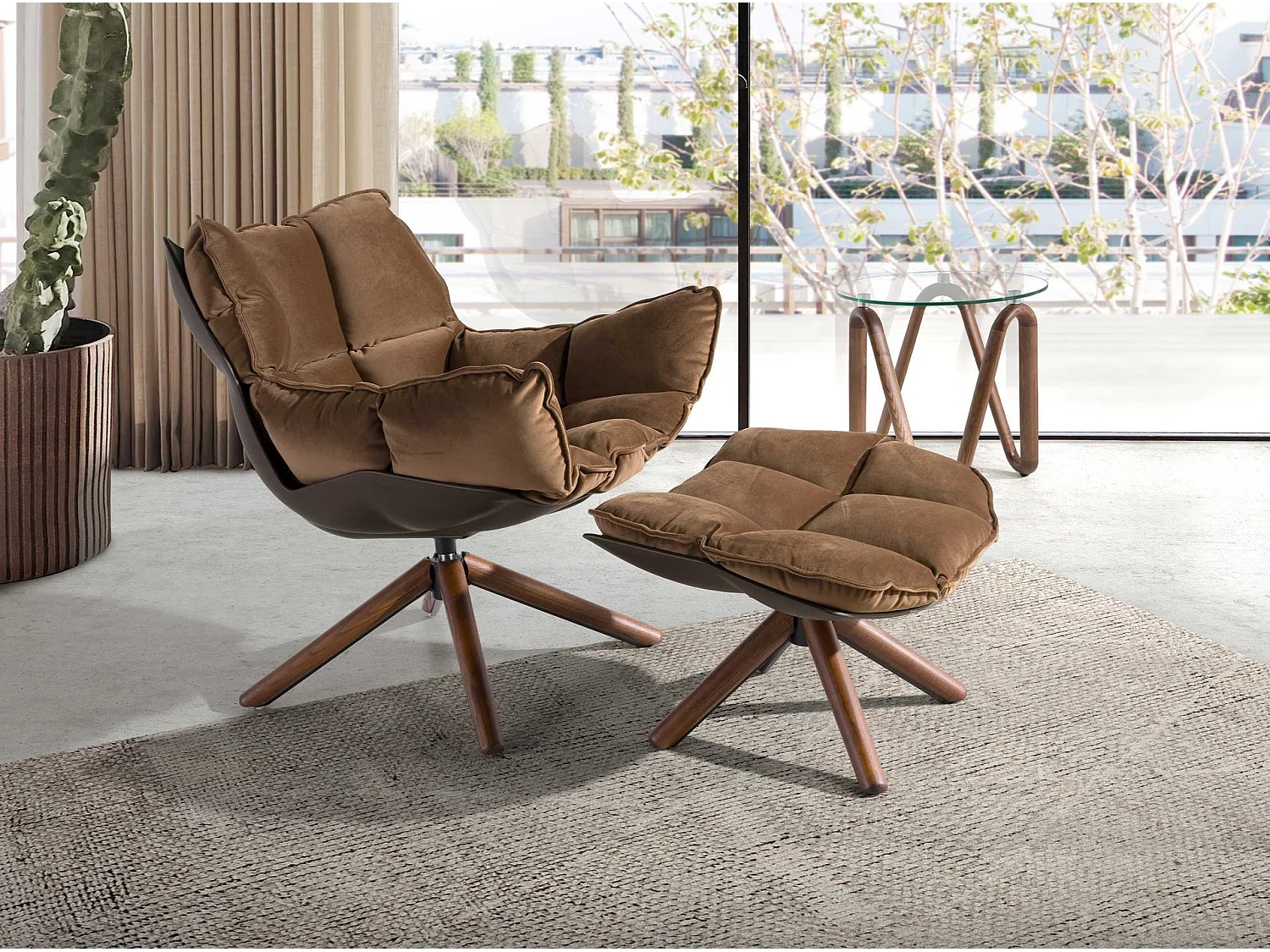 Fauteuil pivotant en velours marron et pvc marron 5104 ANGEL CERDA
