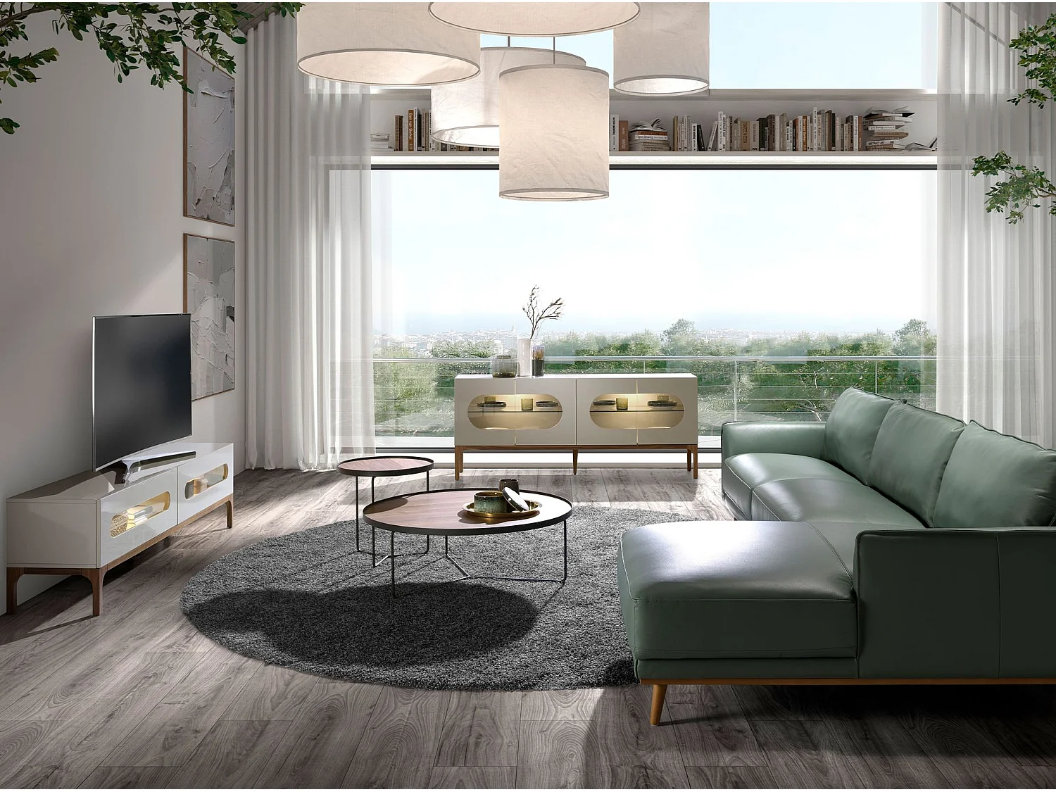 Buffet en noyer et gris avec éclairage intérieur 3241 ANGEL CERDA