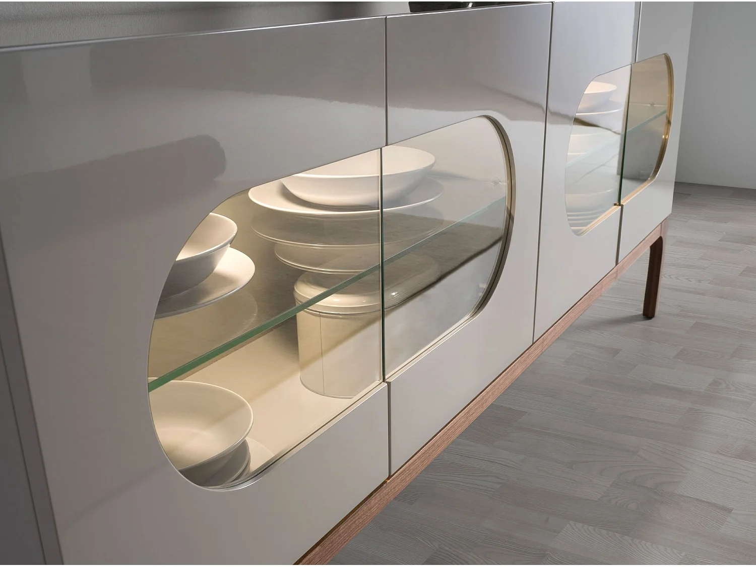 Dressoir van grijs en walnoothout met binnenverlichting 3241 ANGEL CERDA