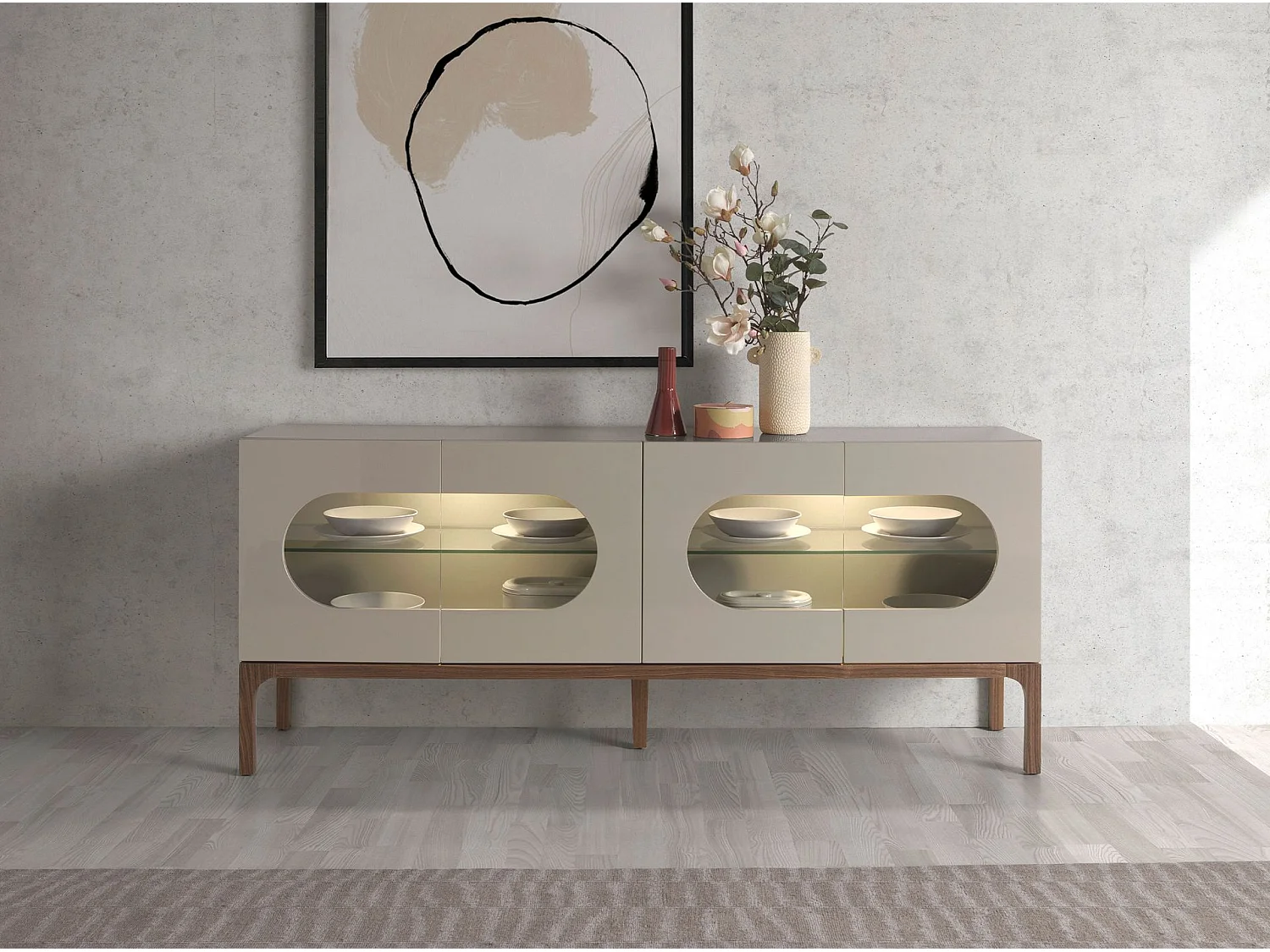 Buffet en noyer et gris avec éclairage intérieur 3241 ANGEL CERDA