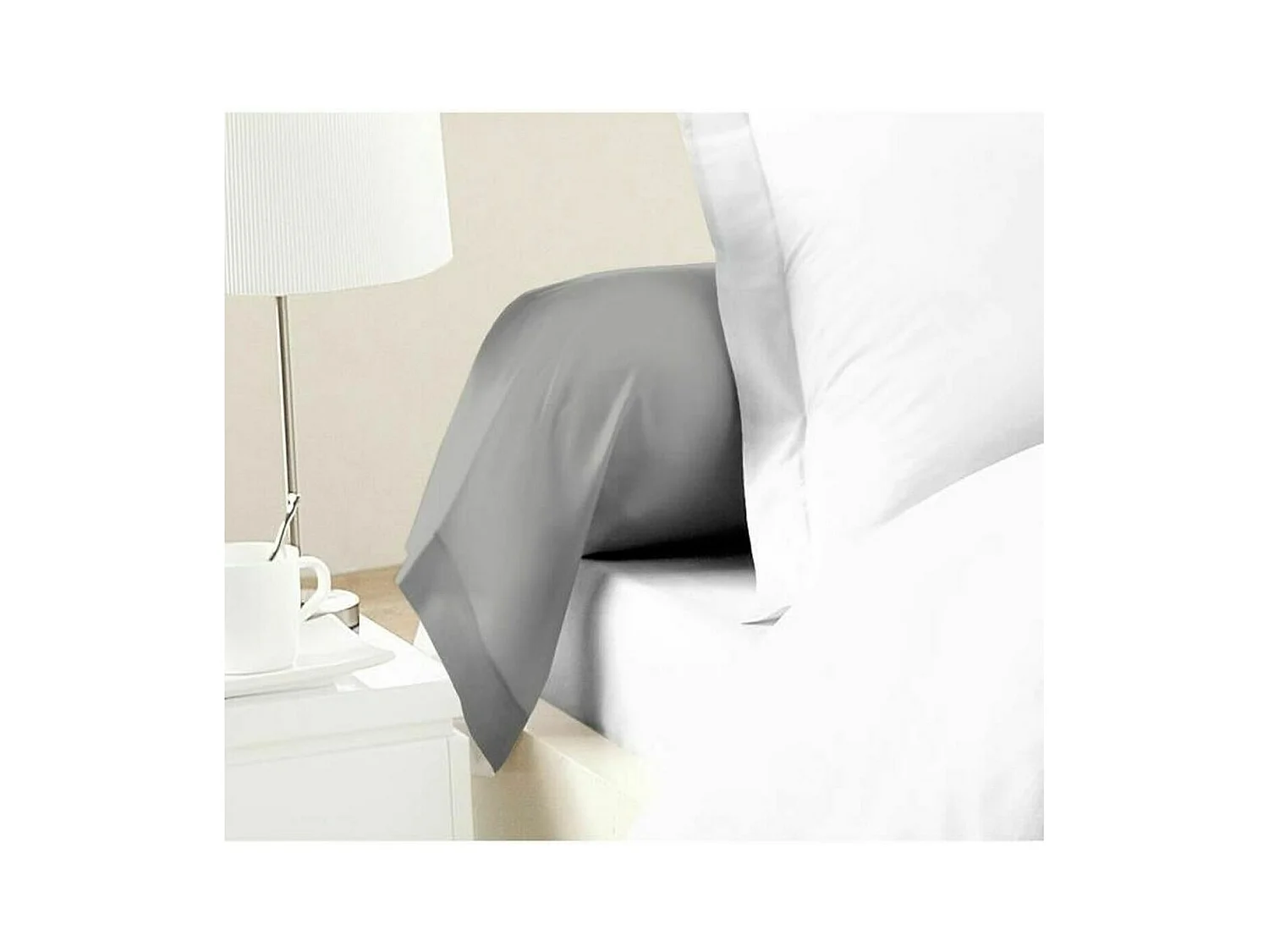 2 Taies de Traversin 100% coton 85 x 185 cm gris clair