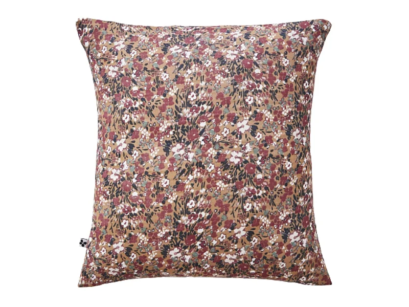 Taie d'oreiller gaze de coton imprimé floral marron 60x60