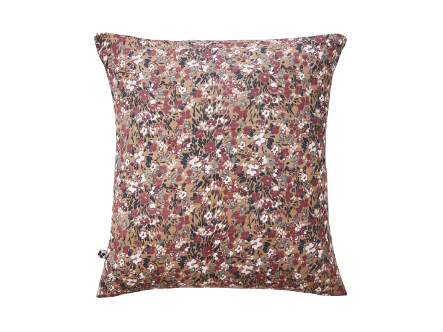 Taie d'oreiller gaze de coton imprimé floral marron 60x60