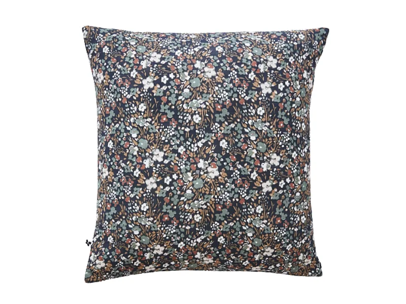 Taie d'oreiller gaze de coton imprimé floral bleu marine 60x60