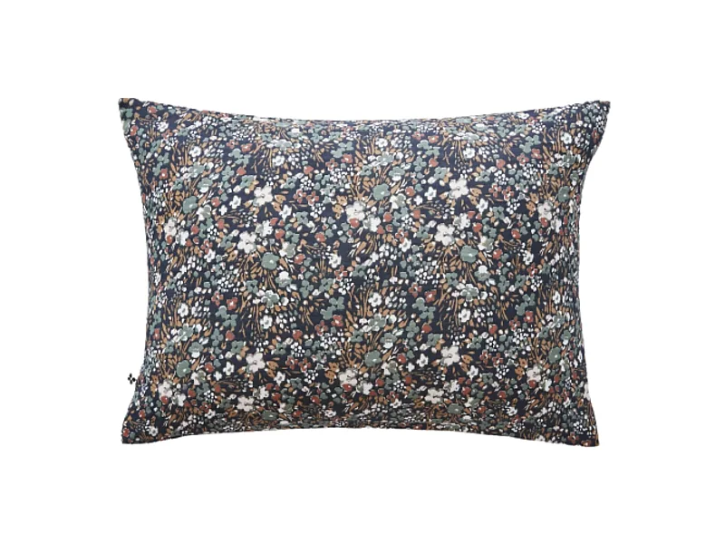 Taie d'oreiller gaze de coton imprimé floral bleu marine 50x70