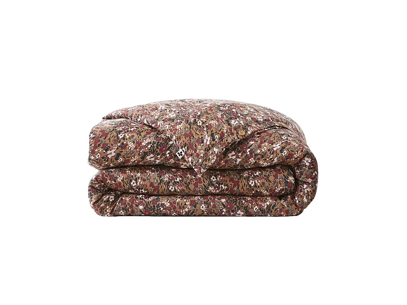 Housse de couette gaze de coton imprimé floral 240x220 marron camel