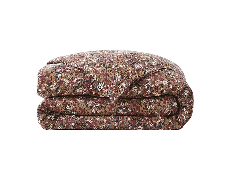 Housse de couette gaze de coton imprimé floral 140x200 marron camel