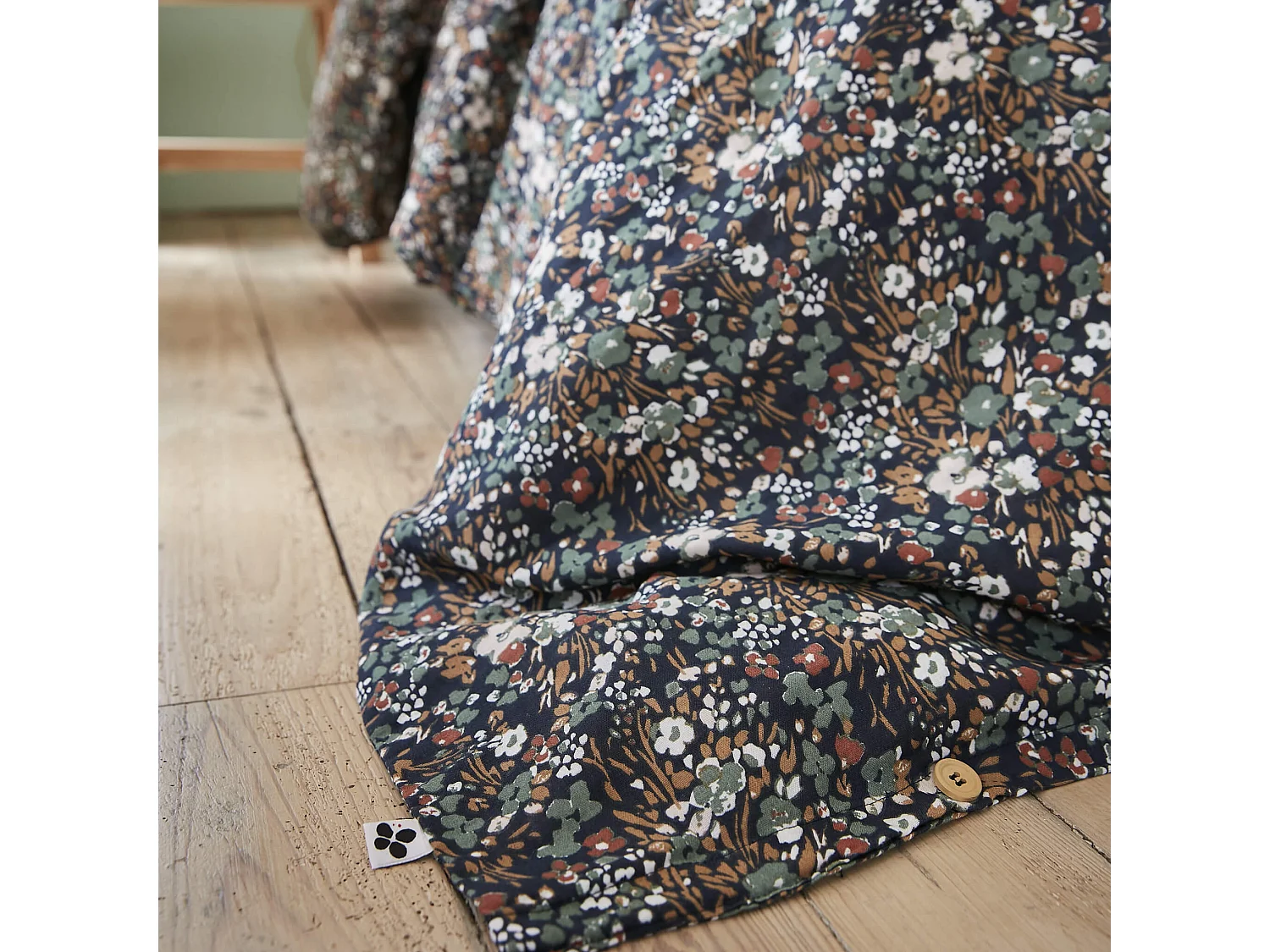 Housse de couette gaze de coton imprimé floral 240x220 bleu marine