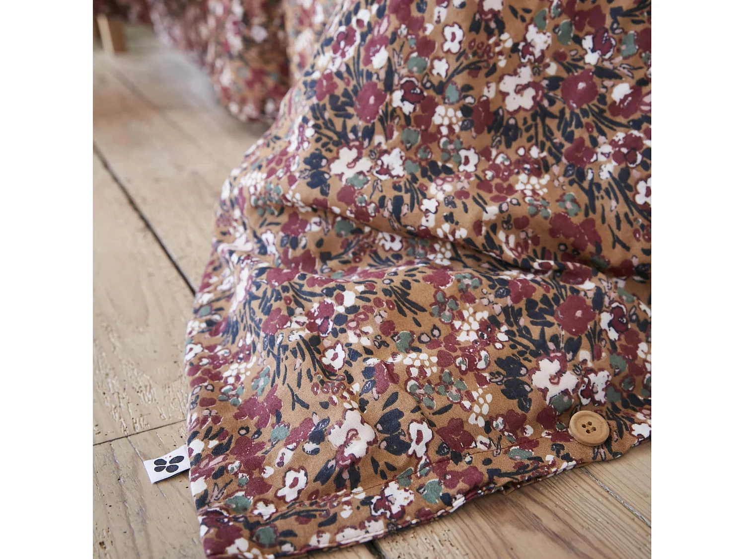 Housse de couette gaze de coton imprimé floral 260x240 marron camel