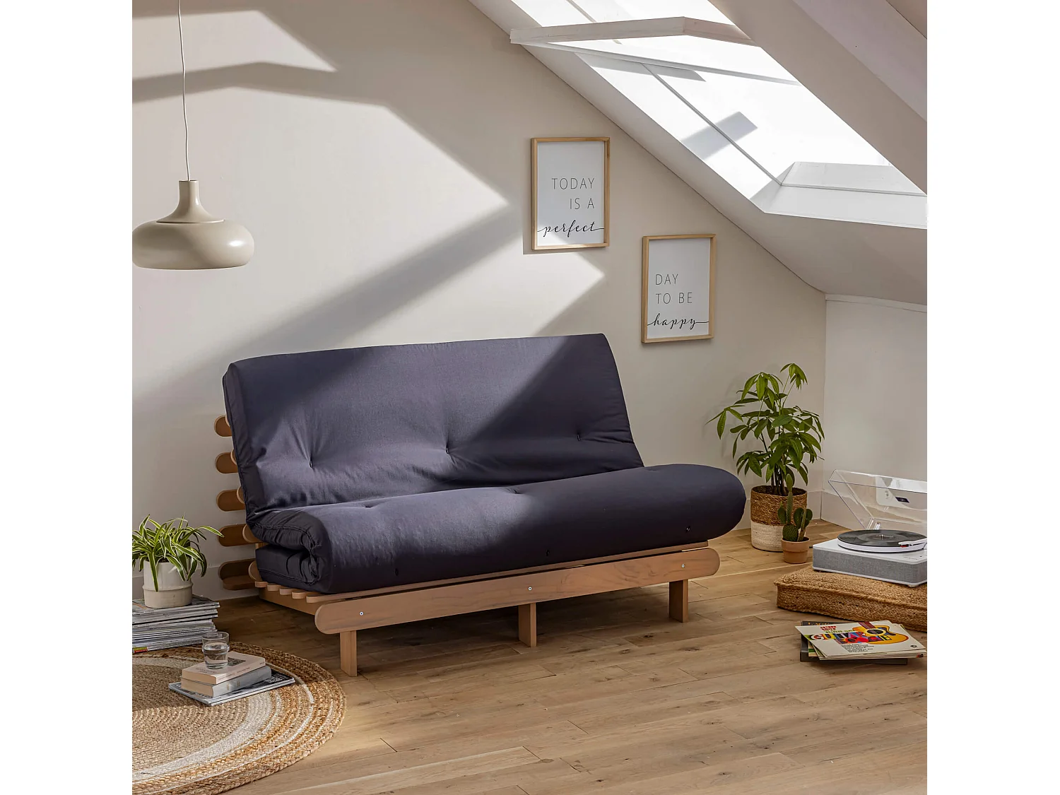 Matelas futon coeur en mousse à mémoire de forme, anthracite 140x190