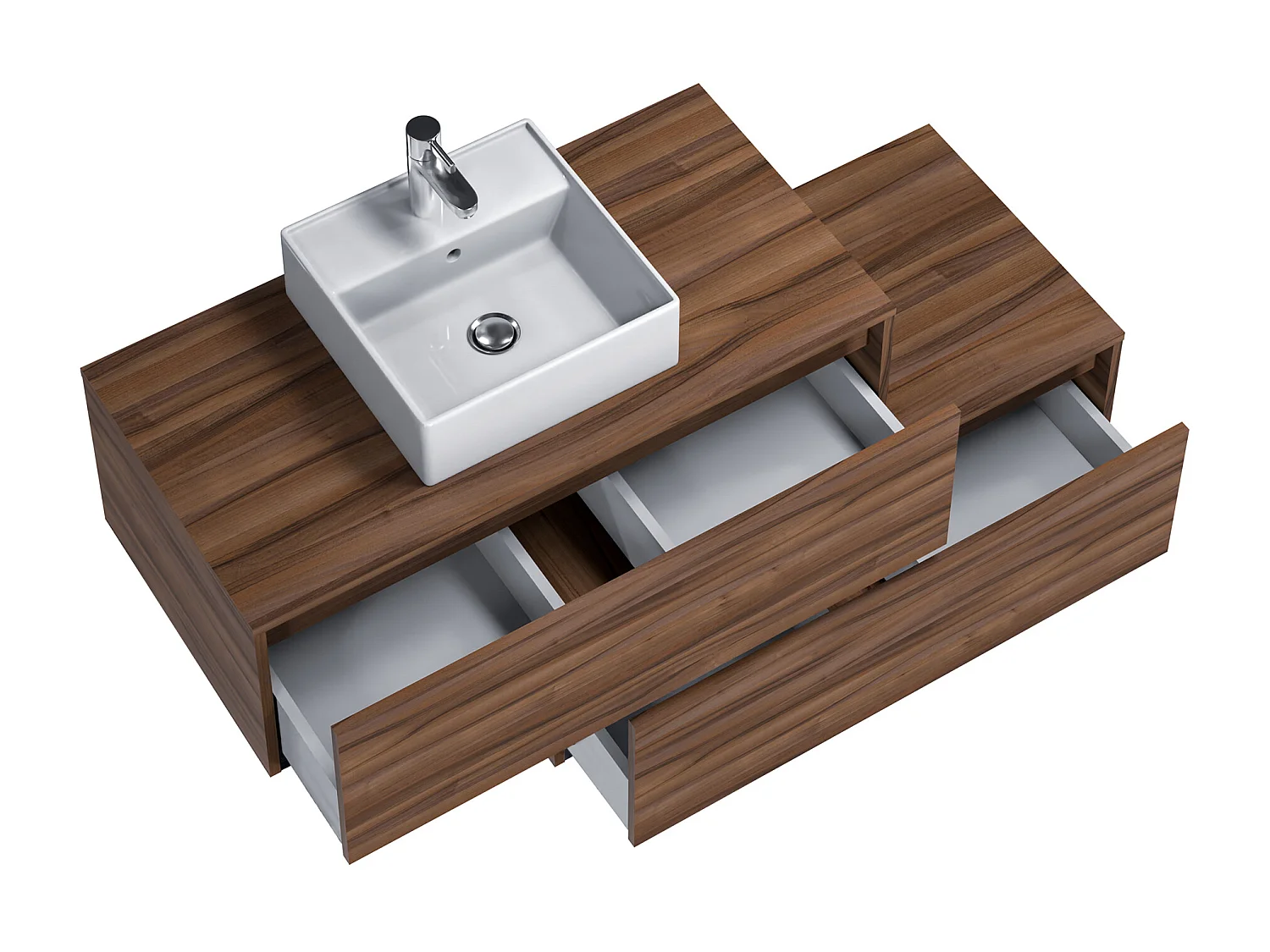 Asymmetrisch donker naturel hangend badkamermeubel met enkele wastafel en twee lades - 94 cm - TEANA II