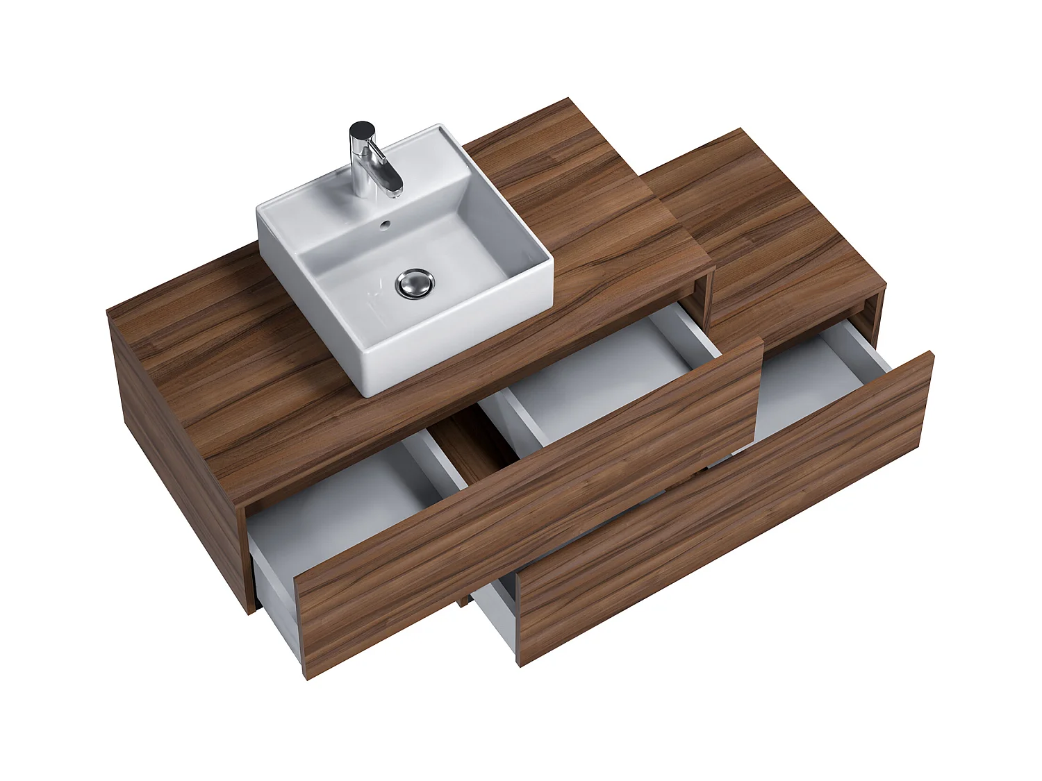 Mobile per bagno sospeso con lavabo quadrato singolo e due cassetti 94 cm Naturale scuro - TEANA II