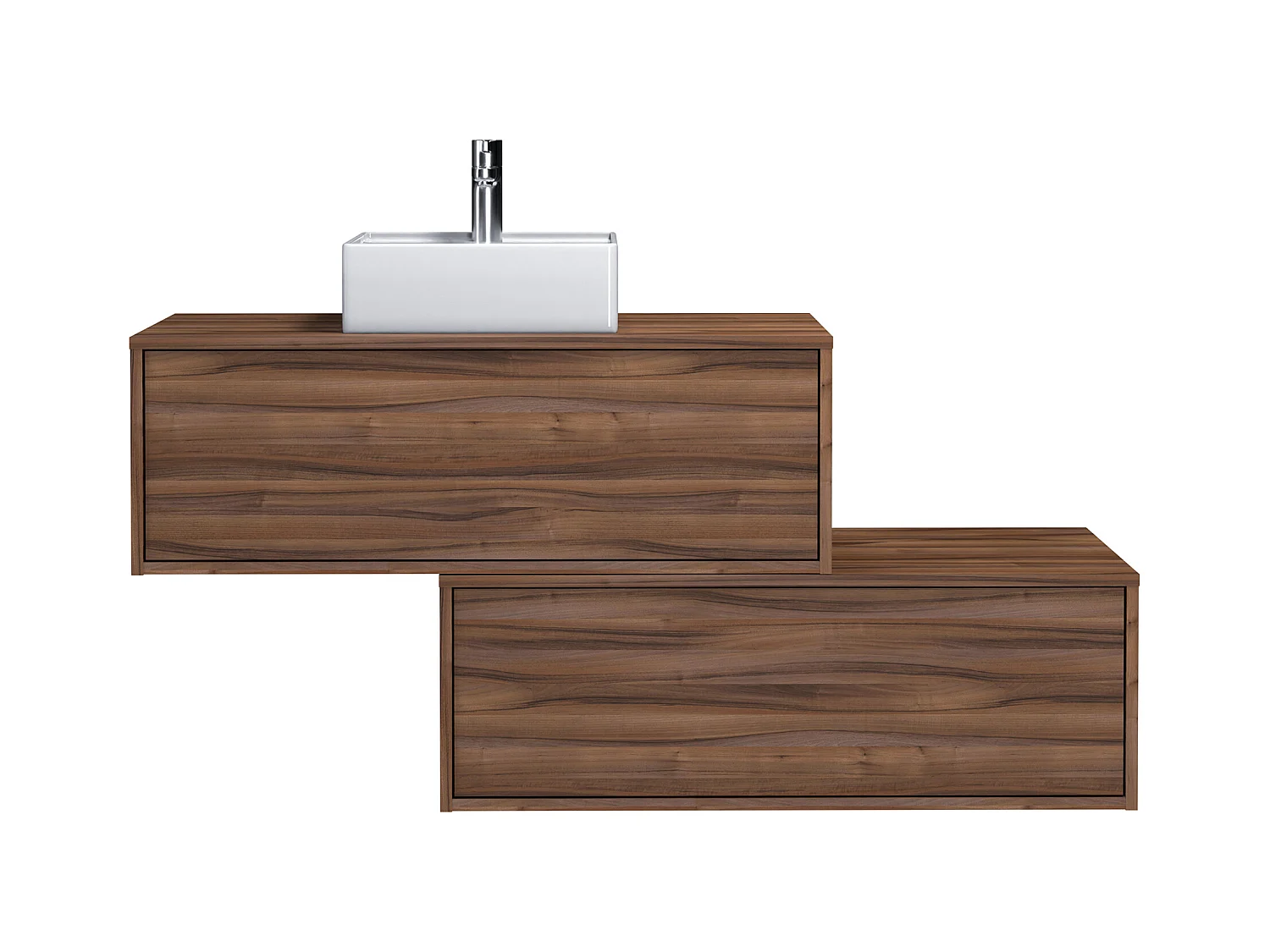 Mobile per bagno sospeso con lavabo quadrato singolo e due cassetti 94 cm Naturale scuro - TEANA II