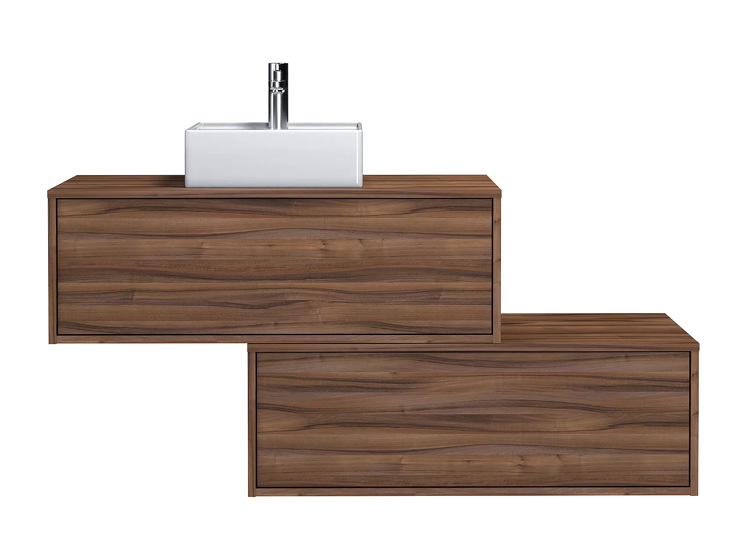 Asymmetrisch donker naturel hangend badkamermeubel met enkele wastafel en twee lades - 94 cm - TEANA II