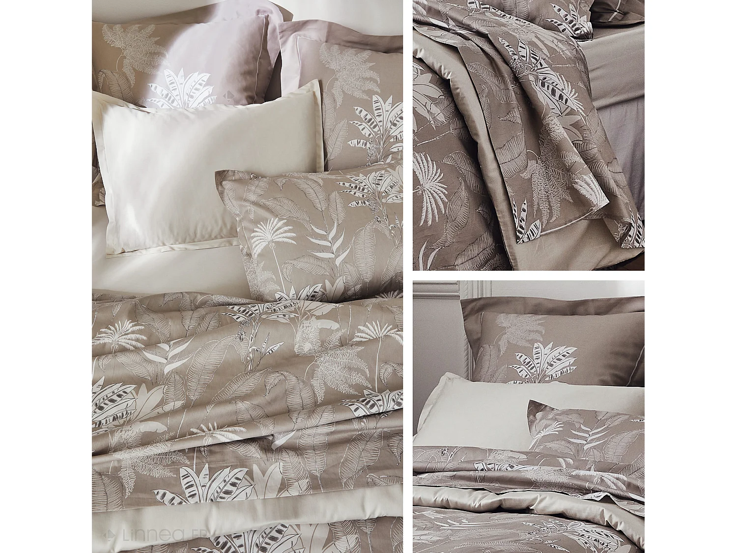 Parure de lit 260x240 cm satin de coton CAYENNE beige Ficelle 3 pièces