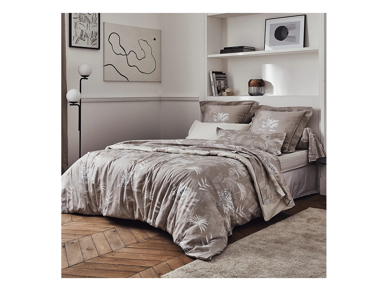 Parure de lit 260x240 cm satin de coton CAYENNE beige Ficelle 3 pièces