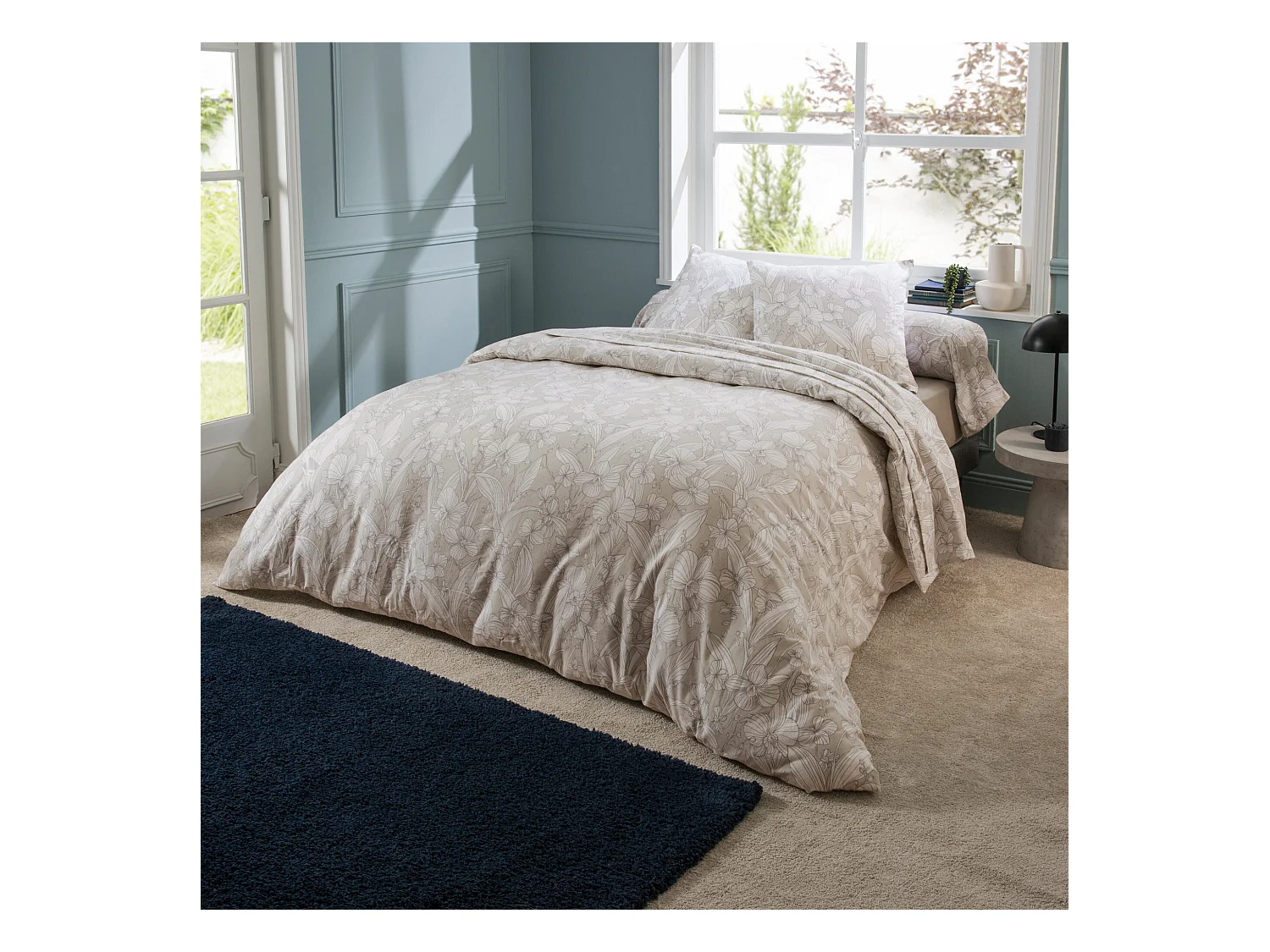 Parure de lit 240x220 cm 100% flanelle de coton ORCHIDÉE 3 pièces