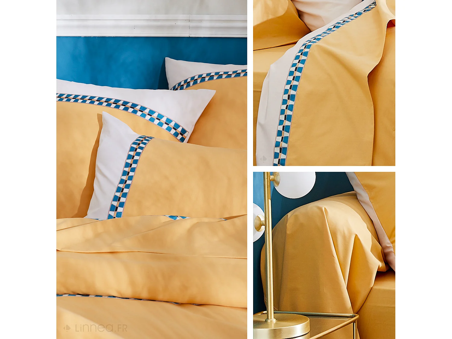 Parure de lit 3 pièces 200x200 cm percale coton ROMY Ambre