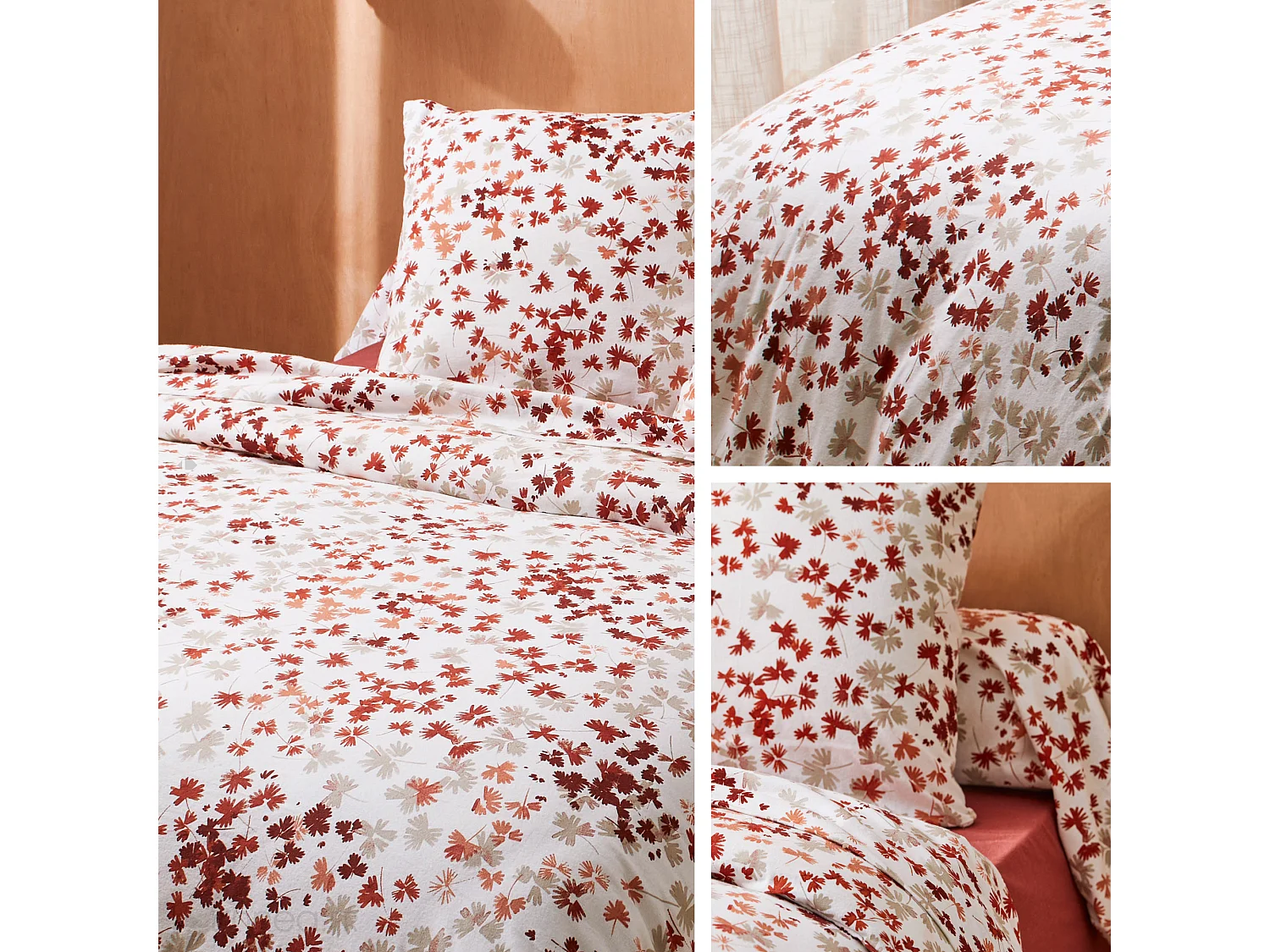 Parure de lit 140x200 cm 100% flanelle de coton ÉMILIE rouge 2 pièces