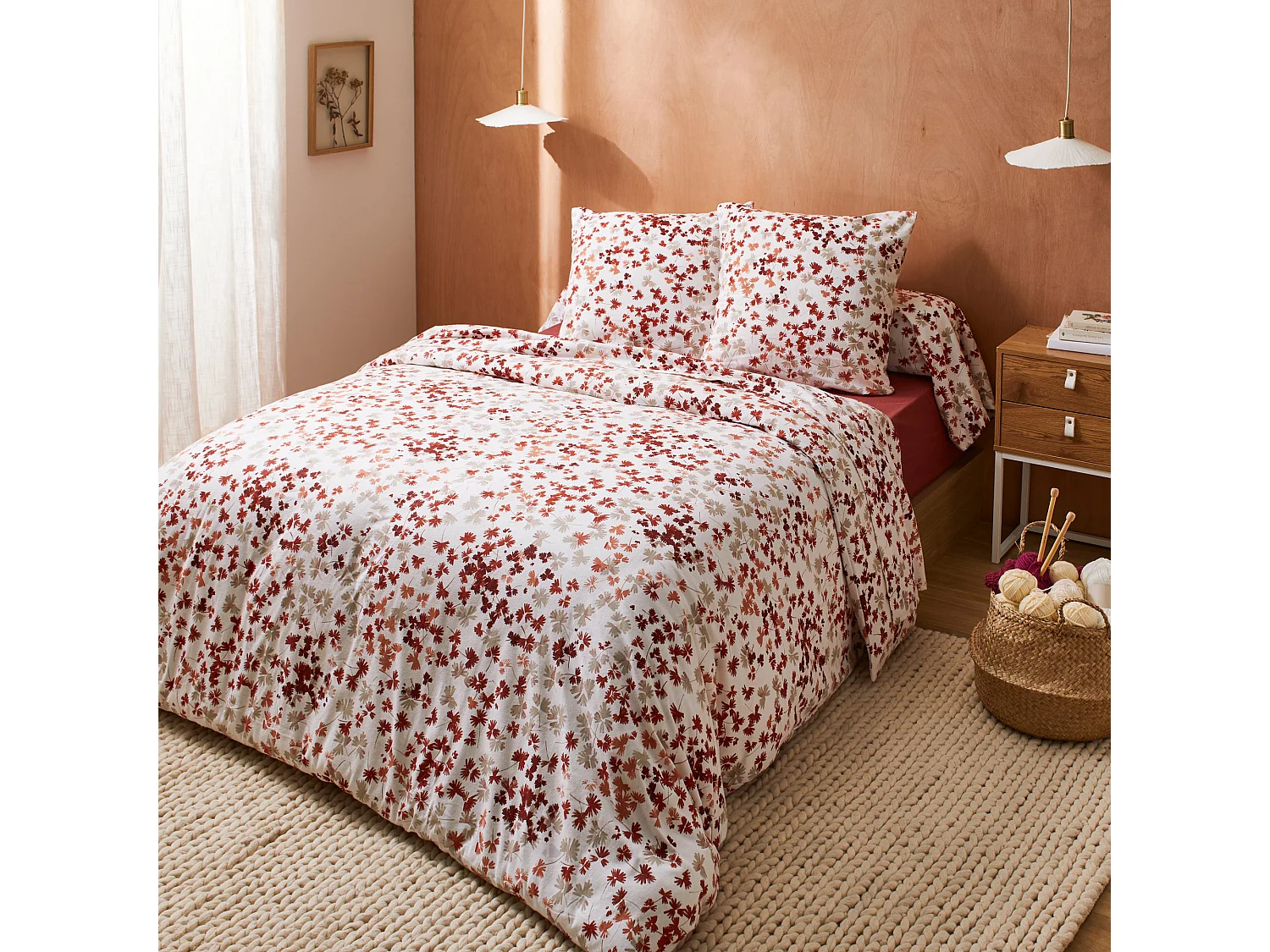 Parure de lit 140x200 cm 100% flanelle de coton ÉMILIE rouge 2 pièces