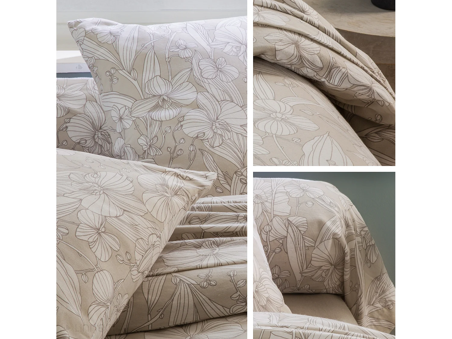 Parure de lit 200x200 cm 100% flanelle de coton ORCHIDÉE 3 pièces