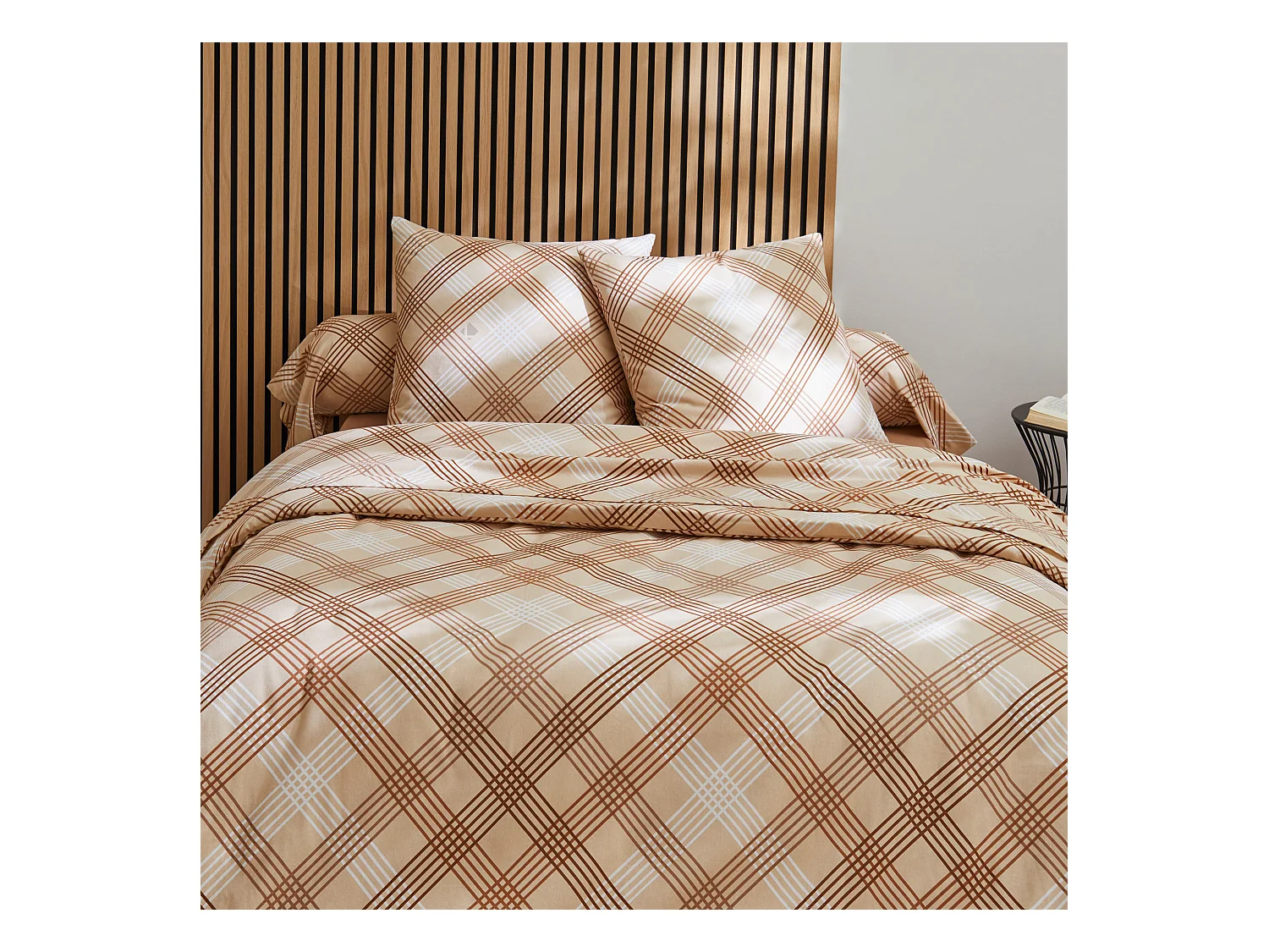 Parure de lit 260x240 cm 100% flanelle de coton ARTHUR beige 3 pièces