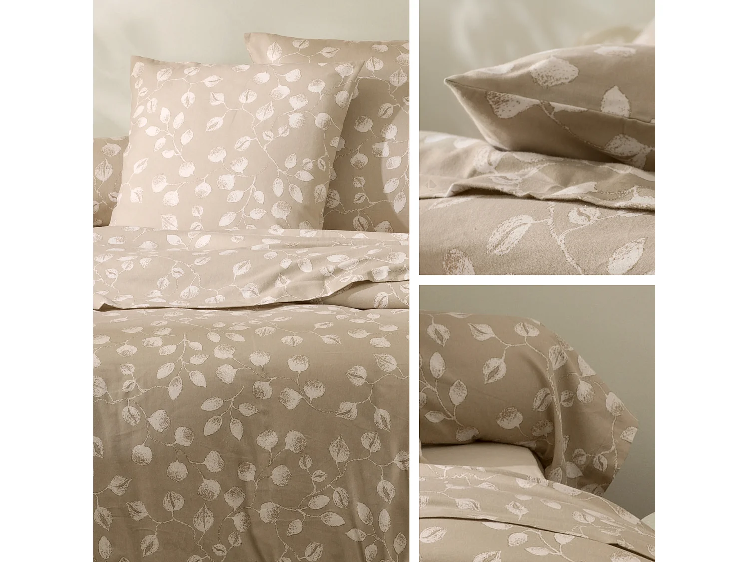 Parure de lit 140x200 cm 100% flanelle de coton LÉNA marron 2 pièces