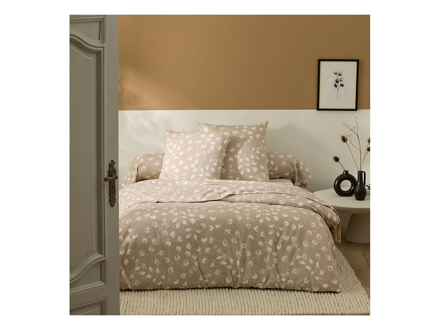 Parure de lit 140x200 cm 100% flanelle de coton LÉNA marron 2 pièces