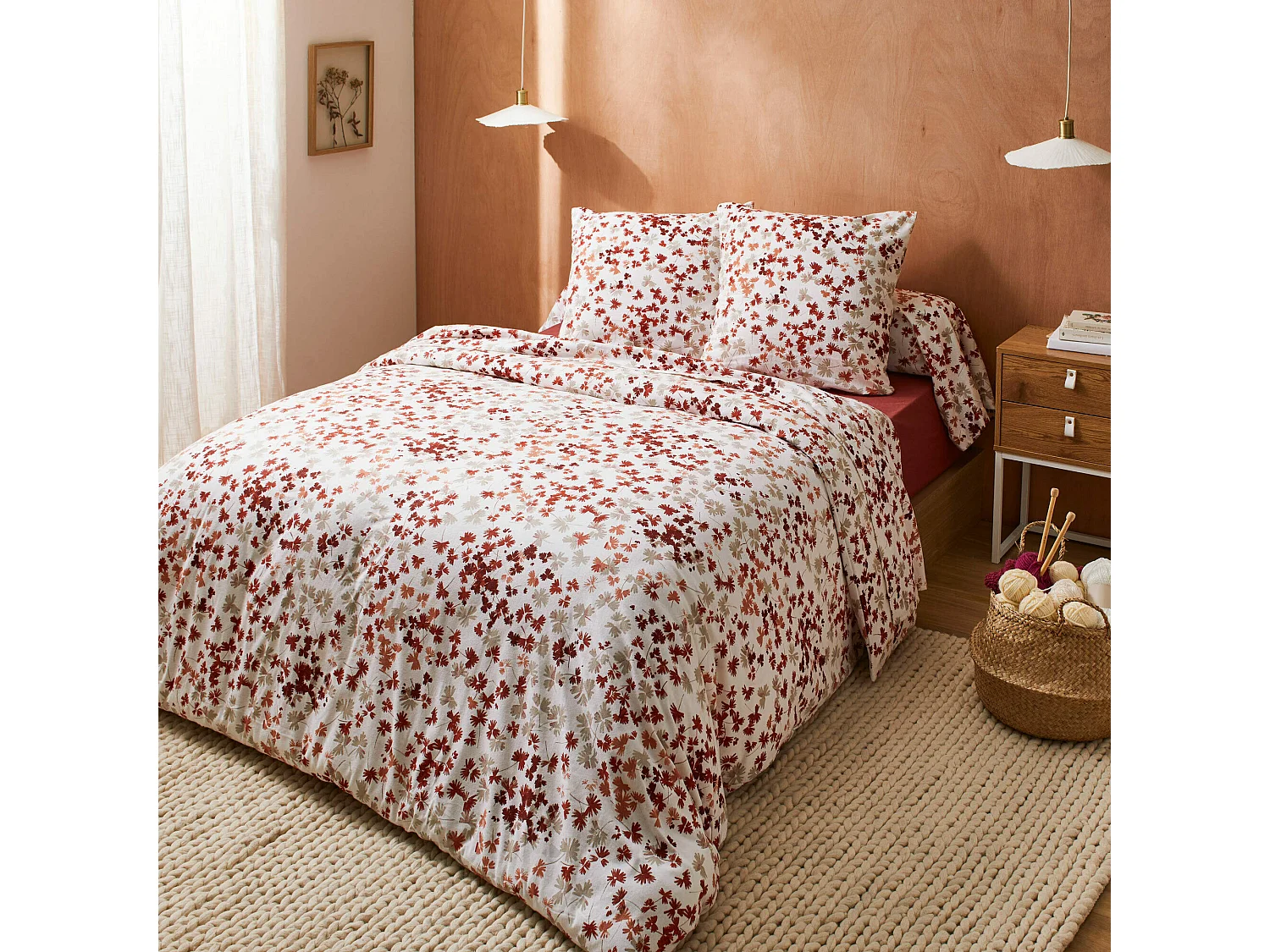 Parure de lit 200x200 cm 100% flanelle de coton ÉMILIE rouge 3 pièces