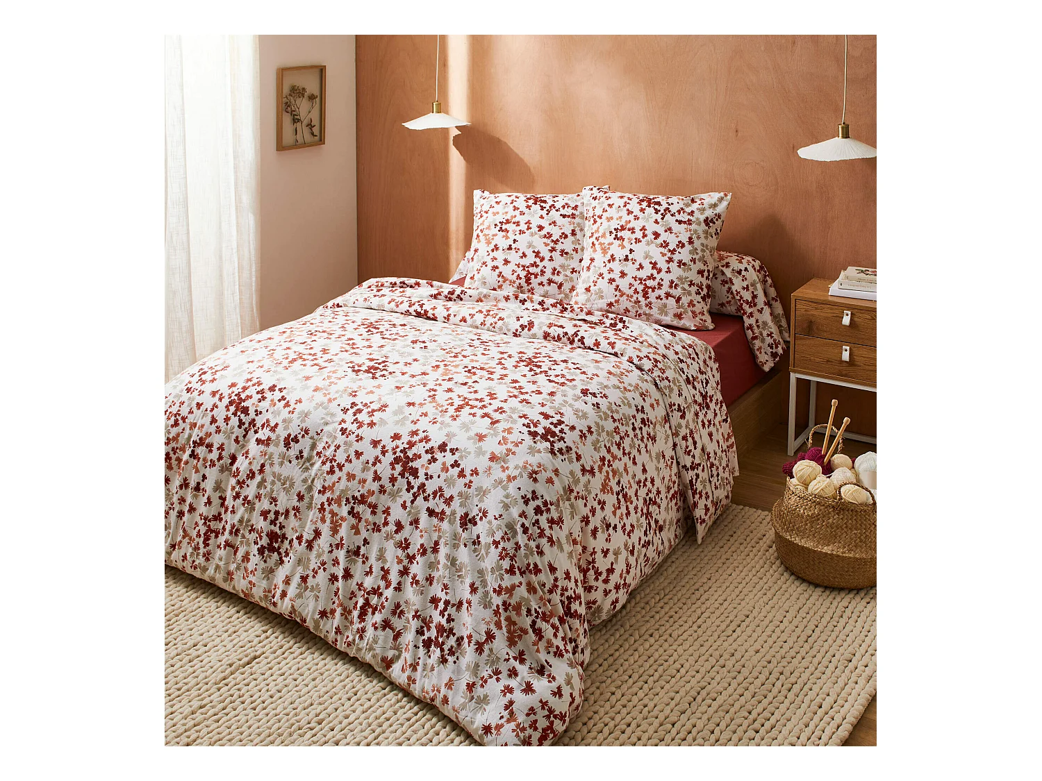 Parure de lit 200x200 cm 100% flanelle de coton ÉMILIE rouge 3 pièces