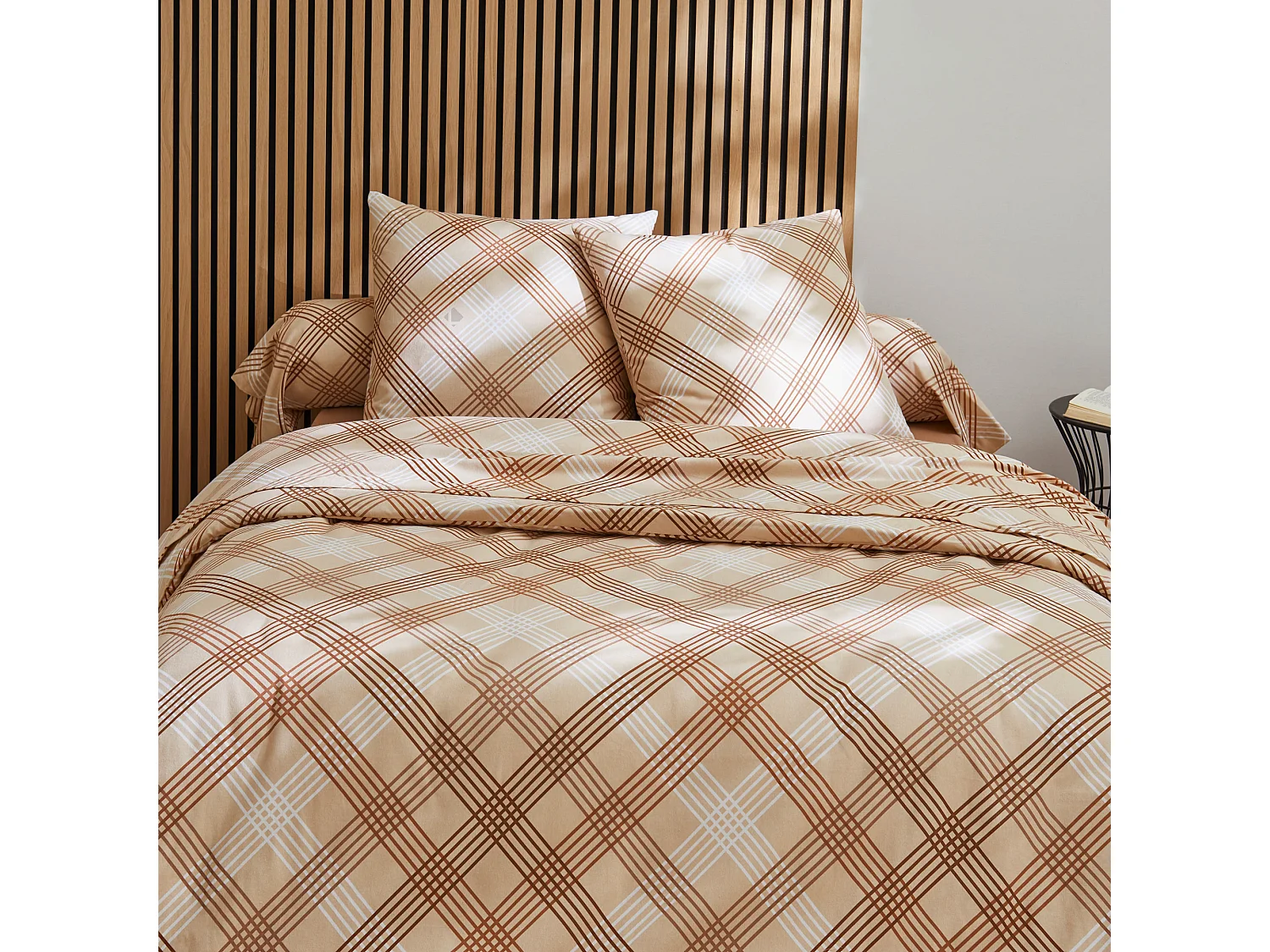 Parure de lit 140x200 cm 100% flanelle de coton ARTHUR beige 2 pièces